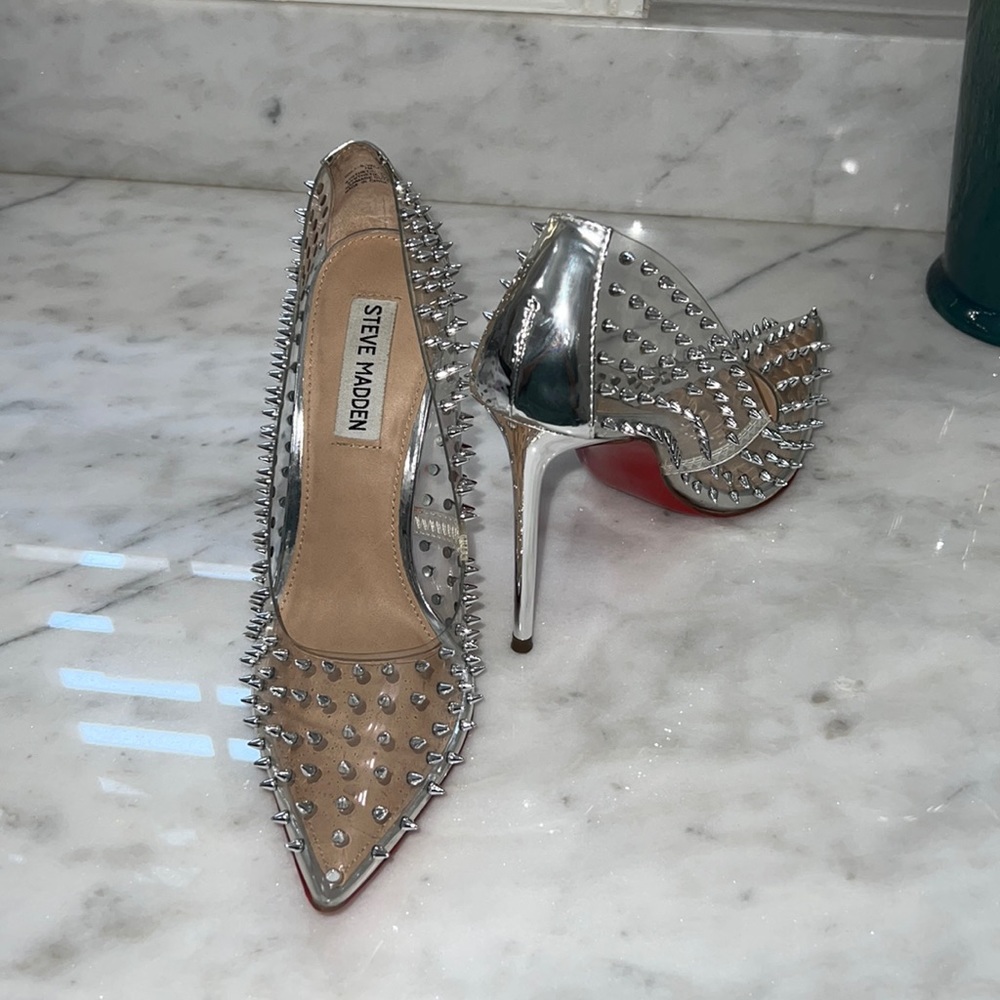 Steve Madden Clear Spike Shoes with Red Sole. Size 7
